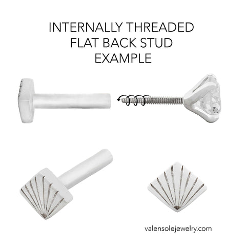 16G Dita Diamond Shaped Solid Gold Flat Back Stud - Valensole Jewelry