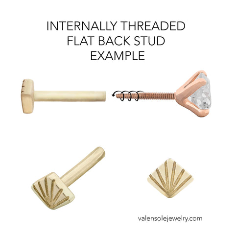 19G Triangle Solid Gold Flat Back Stud - Valensole Jewelry