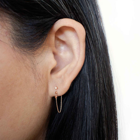 19G Mar Diamond Flat Back Connector Ear Chain Stud Earring - Valensole Jewelry