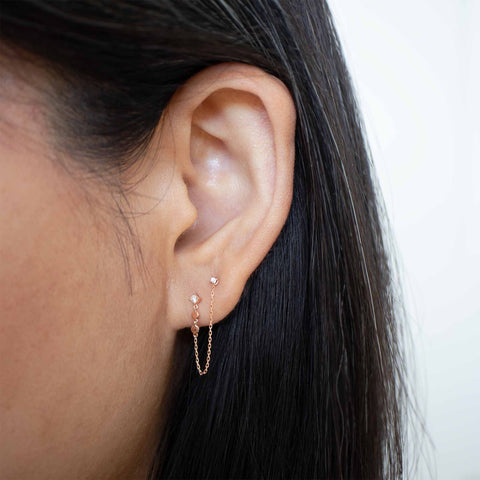 19G Mar Diamond Flat Back Connector Ear Chain Stud Earring - Valensole Jewelry