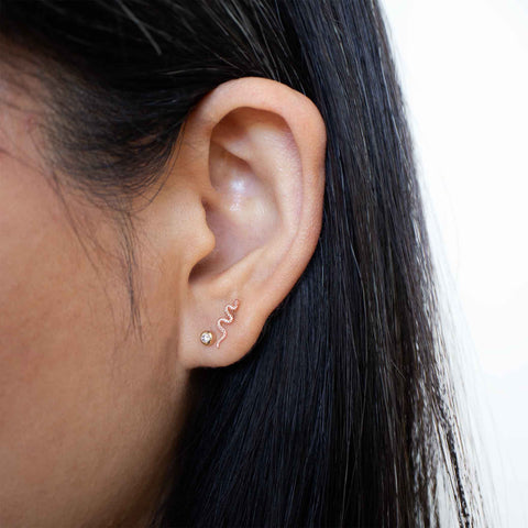 19G Serpens Snake Solid Gold Flat Back Stud - Valensole Jewelry