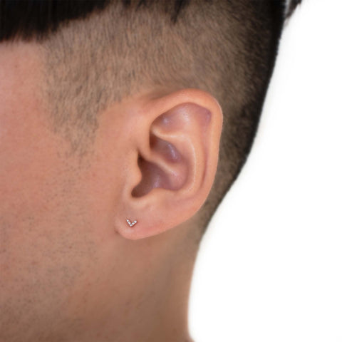 19G Vic Diamond Chevron V Bar Solid Gold Flat Back Stud - Valensole Jewelry