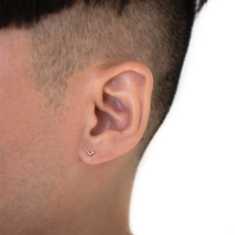 19G Vic Diamond Chevron V Bar Solid Gold Flat Back Stud - Valensole Jewelry