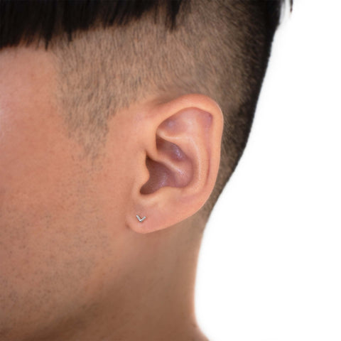 19G Vic Chevron V Bar Solid Gold Flat Back Stud - Valensole Jewelry