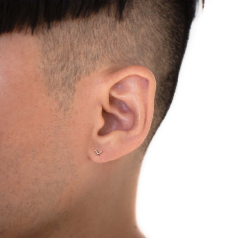 19G Vic Chevron V Bar Solid Gold Flat Back Stud - Valensole Jewelry