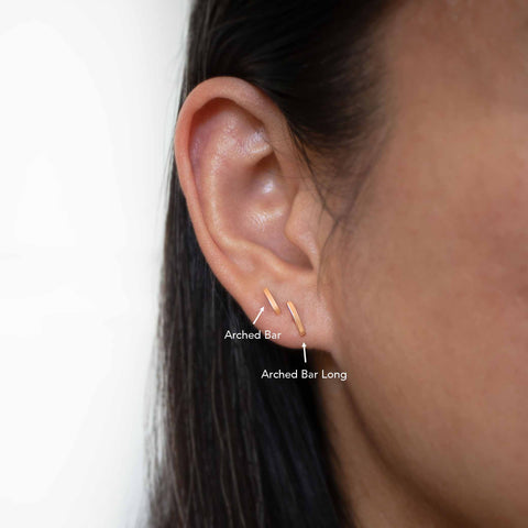 16G Kat Arched Bar Solid Gold Flat Back Stud - Valensole Jewelry
