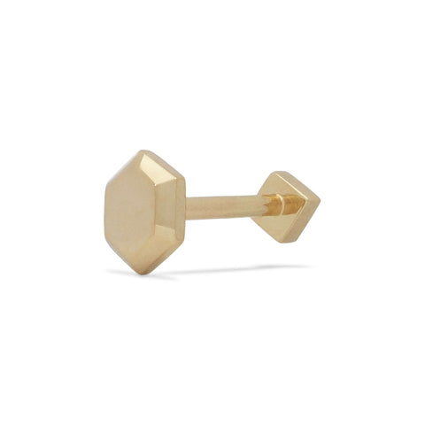 16G Akai Hexagon Shaped Solid Gold Flat Back Stud - Valensole Jewelry