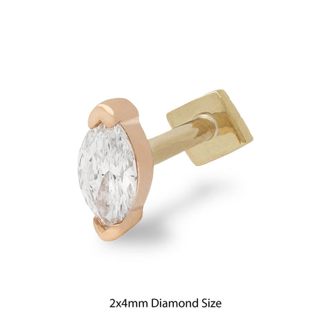 16G Ari Marquise Diamond Flat Back Stud - Valensole Jewelry