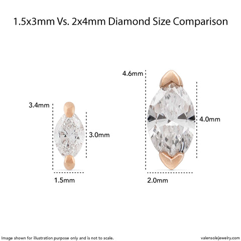 16G Ari Marquise Diamond Flat Back Stud - Valensole Jewelry