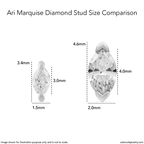 16G Ari Marquise Diamond Flat Back Stud - Valensole Jewelry