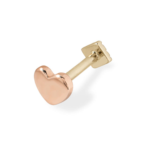 19G Heart Solid Gold Flat Back Stud - Valensole Jewelry