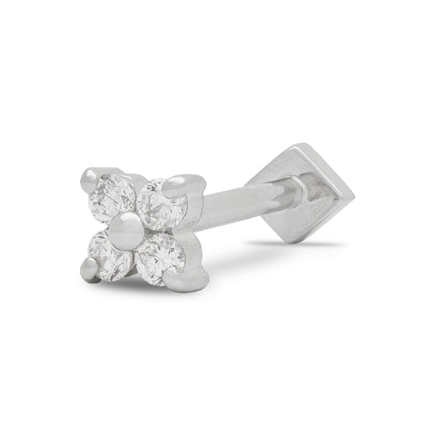 19G Sersha Clover 4 Diamond Flat Back Stud - Valensole Jewelry