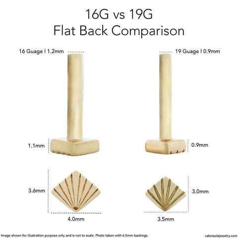 19G Tino Pyramid Solid Gold Flat Back Stud - Valensole Jewelry