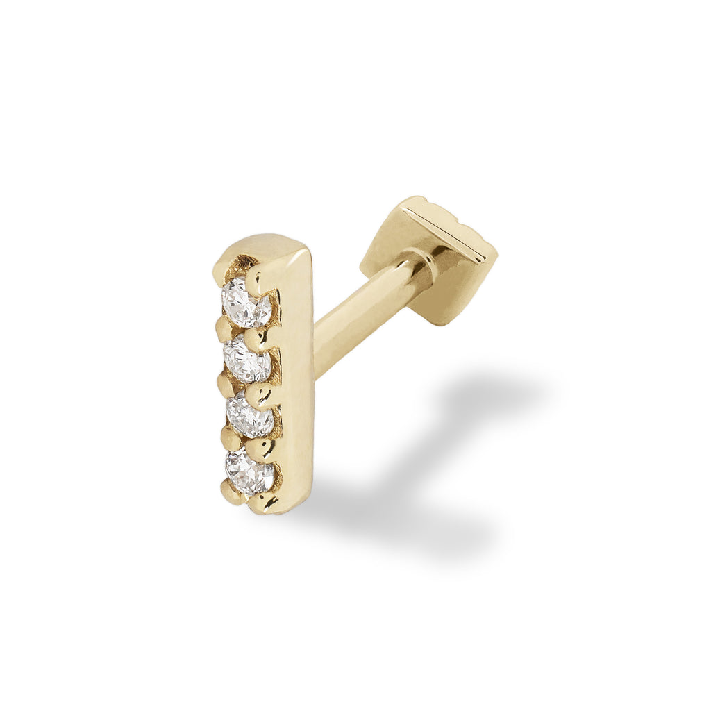 Sleek Diamond Bar Solid Gold Earring, Flat Earring Backs, Nap