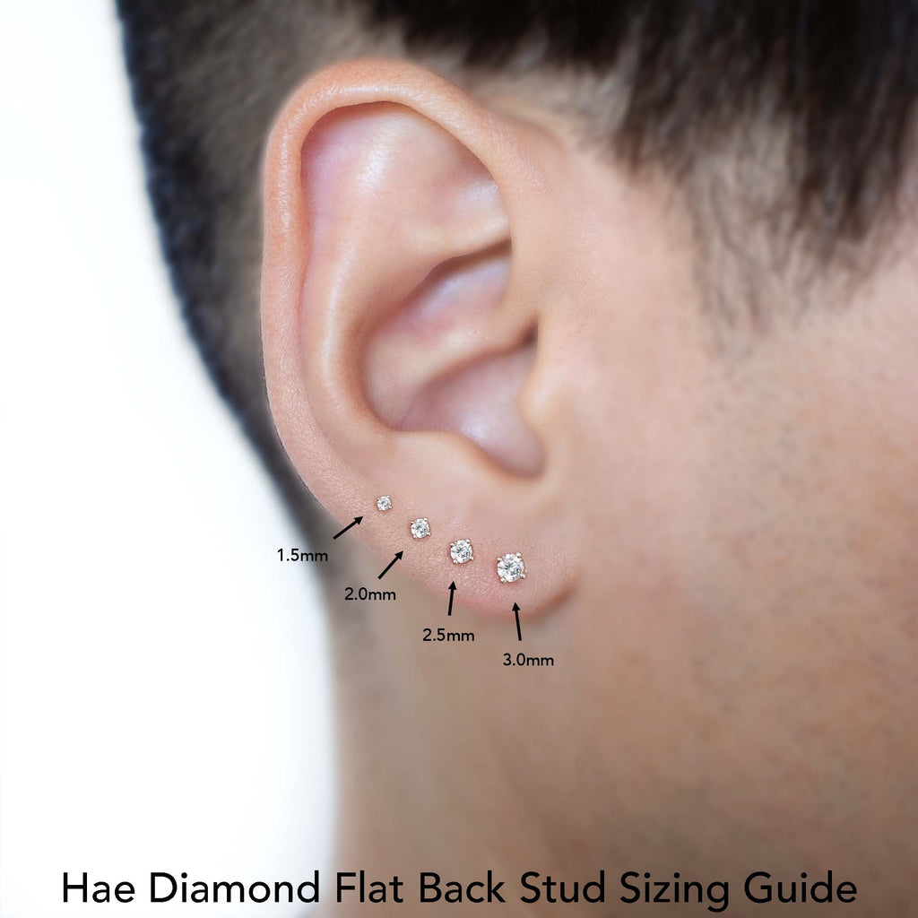 Pinch Flat Back Stud Earring, 3mm Diamond