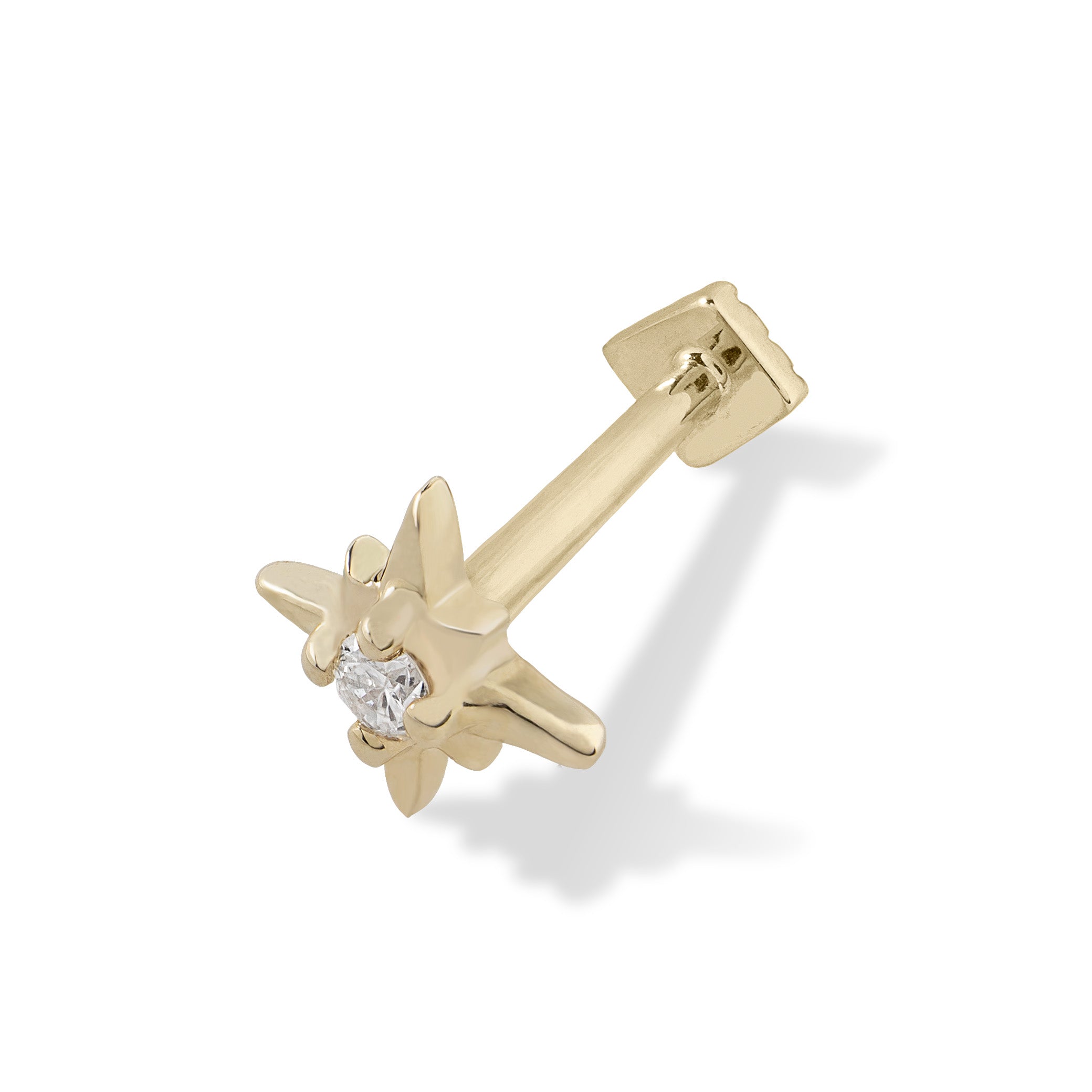 19g Starburst Diamond Flat Back Stud in Solid Gold – Valensole Jewelry