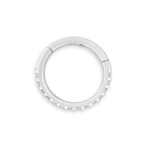 side view 16 gauge solid gold genuine diamond front cartilage seamless infinity hoop earring clicker huggie hoops in white gold from Valensole Jewelry, CWDF1606001, CWDF1607001, CWDF1608001, CWDF1610001, CWDF1612001