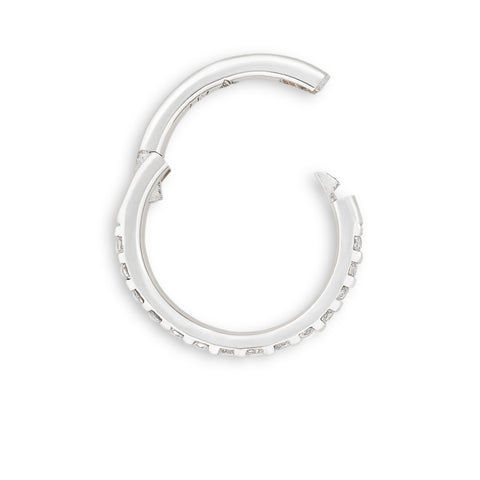 16 gauge solid gold genuine diamond front cartilage seamless infinity hoop earring clicker huggie hoops with strong open hinge in white gold from Valensole Jewelry, CWDF1606001, CWDF1607001, CWDF1608001, CWDF1610001, CWDF1612001